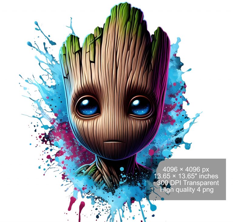 Set of 8 Watercolor splash Baby Groot png Digital images for printing, T-Shirts, Groot Print High Resolution-Instant Digital Download