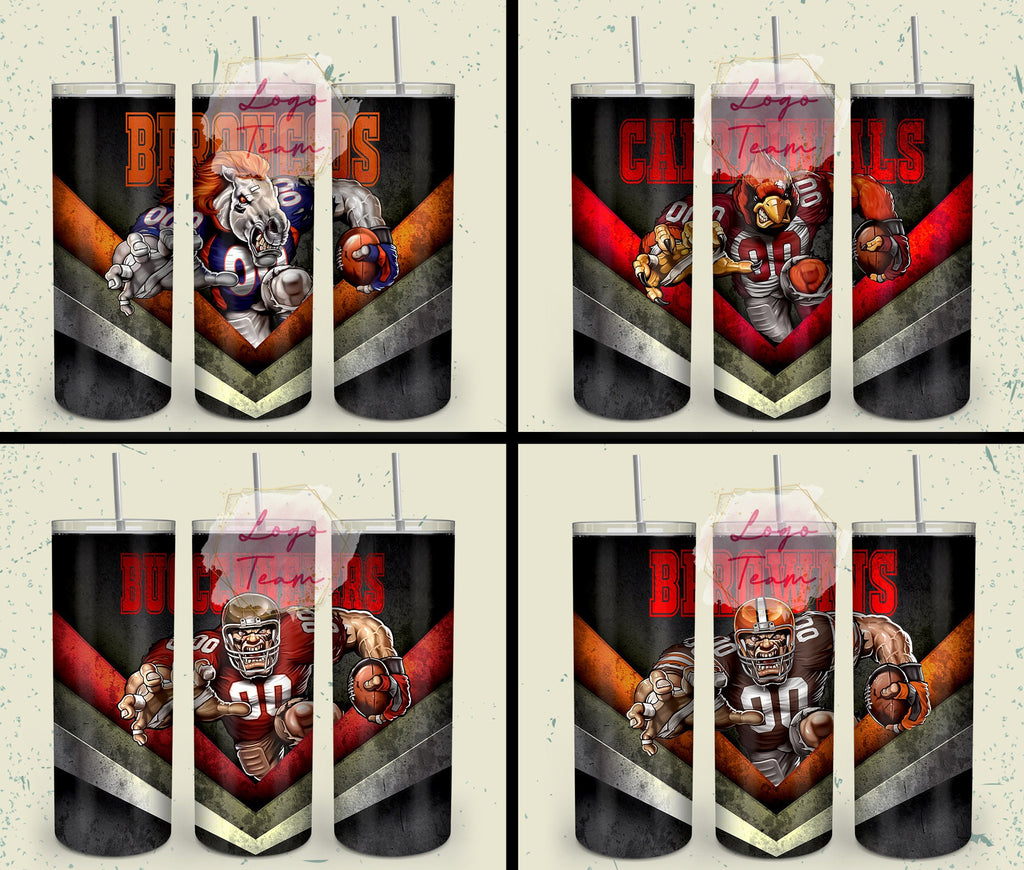 32 Team American Football Tumbler PNG Sublimation Designs, Football Mascot 20oz Skinny Tumbler Wrap PNG, Football Png Digital Download, NFL Tumbler