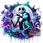 8 PNG Jack and Sally Splash and Watercolor Digital design PNG file for sublimation – High Resolution -Instant Digital PNG Download