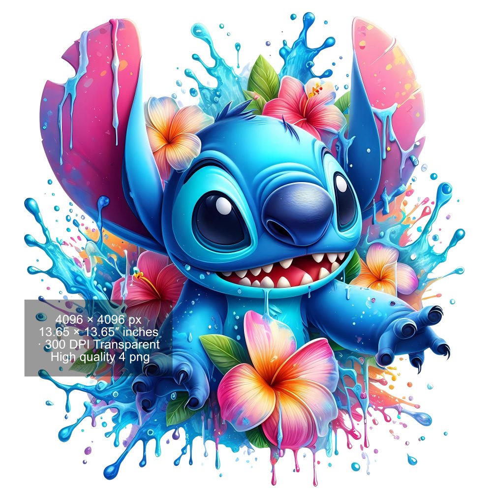 8 PNG Stitch Splash and Watercolor Digital design PNG file for sublimation – High Resolution -Instant Digital PNG Download