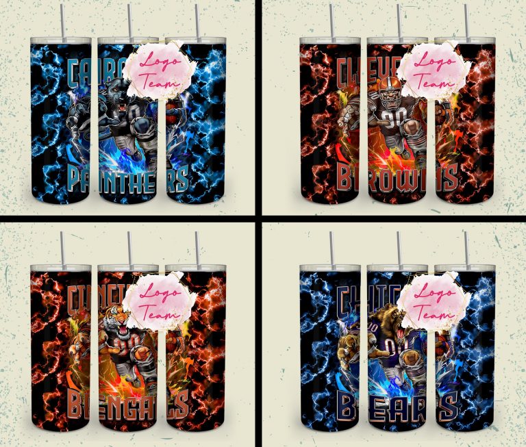 32 Team American Football Tumbler PNG Sublimation Designs, Football Mascot 20oz Skinny Tumbler Wrap PNG, Football Png Digital Download, NFL Tumbler
