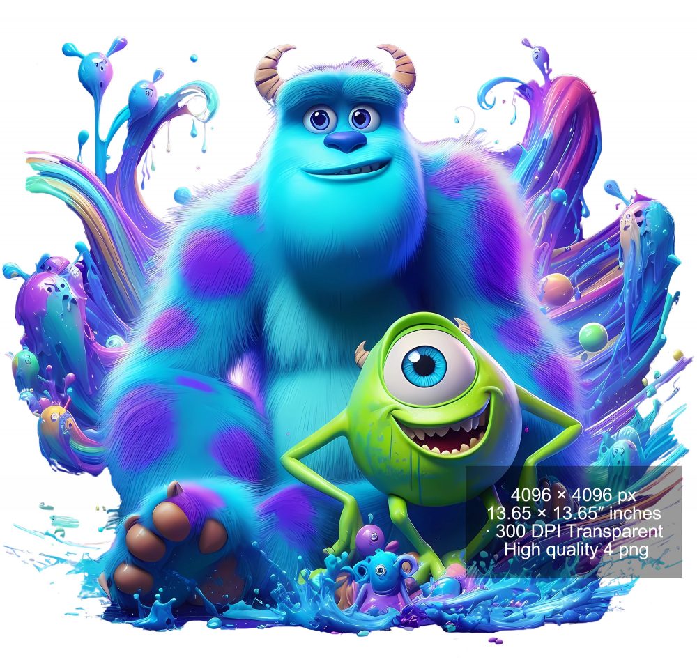8 PNG Monsters Inc Splash and Watercolor Digital design PNG file for sublimation – High Resolution -Instant Digital PNG Download