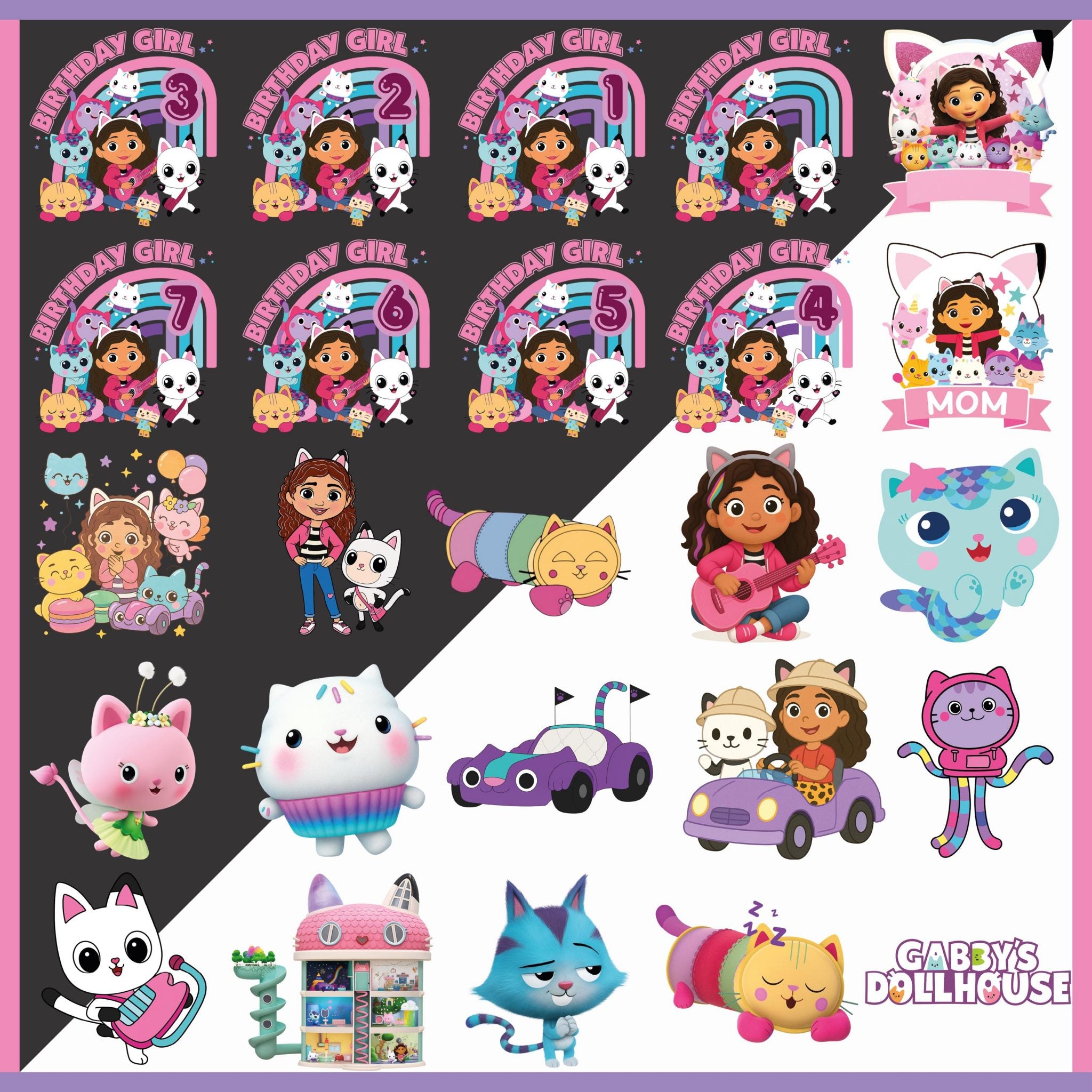 Gabby’s Dollhouse Birthday Clipart Bundle – 55 PNG, Gabby Dollhouse PNG, Gabby clipart Art, Gabby Dollhouse Shirt Png, Tumbler Dollhouse,
