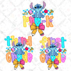 Preppy Pre-K To 4th Grade, Cartoon Pastel Bow Png, Cartoon First Day Of School Design, Blue Alien Back To School PNG Bundle, Cute School PNG