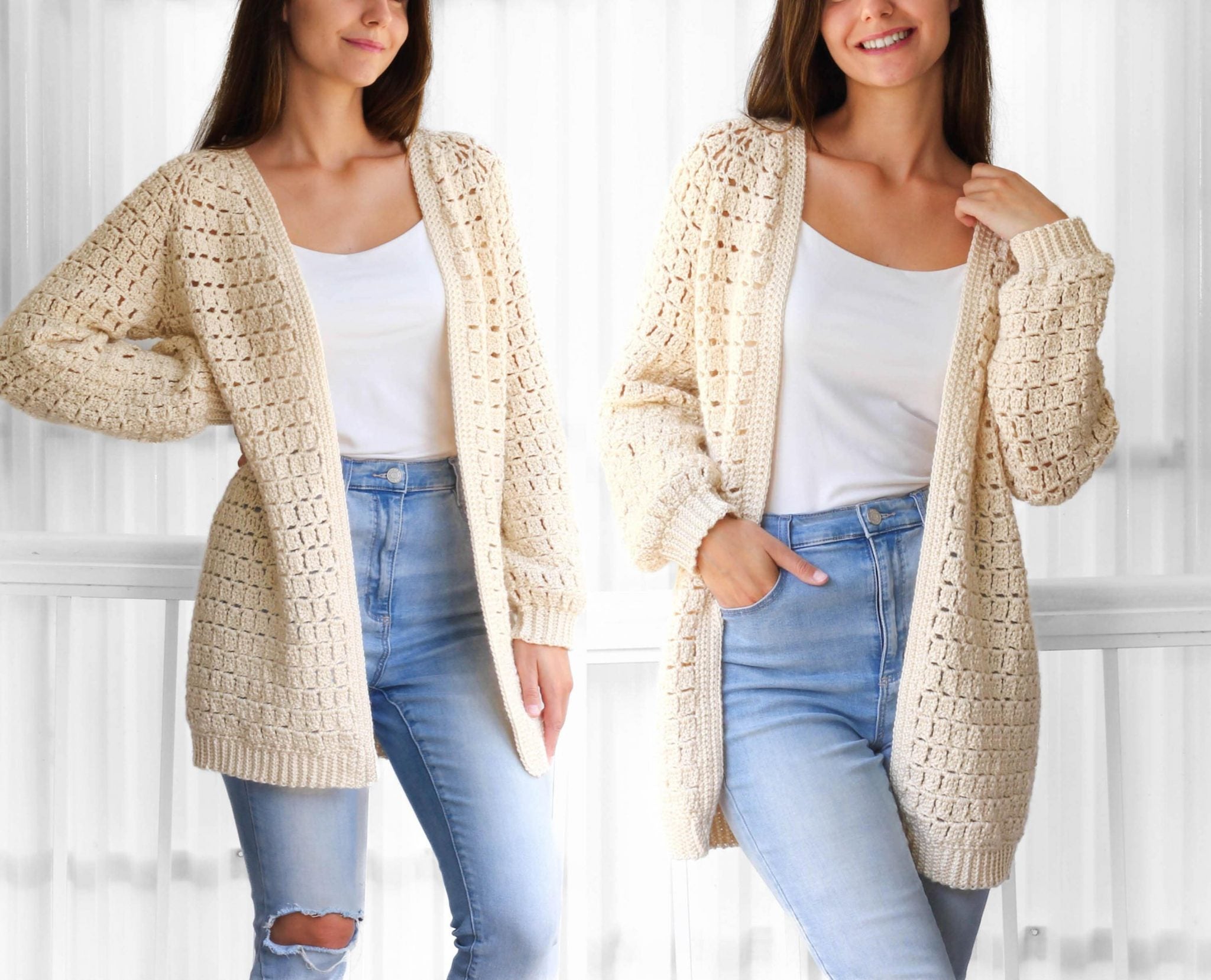 Crochet pattern-ELLA Crochet cardigan-Easy raglan pattern top PDF-raglan sweater women pattern-pullover crochet raglan cardigan-7size XS-3XL
