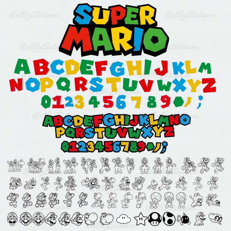Super Mario SVG Bundle for Cricut and Sublimation, Mario Cut Files, Mario Clipart, Super Mario Font, Mario PNG