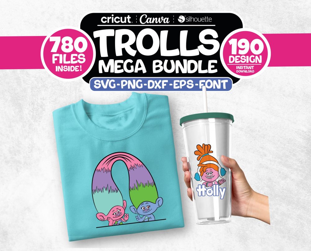 Trolls Svg Mega Bundle, Trolls Png, Svg for Cricut, Svg Birthday, Trolls Font, Trolls Alphabet, Trolls Clipart, Instant Download, Silhouette