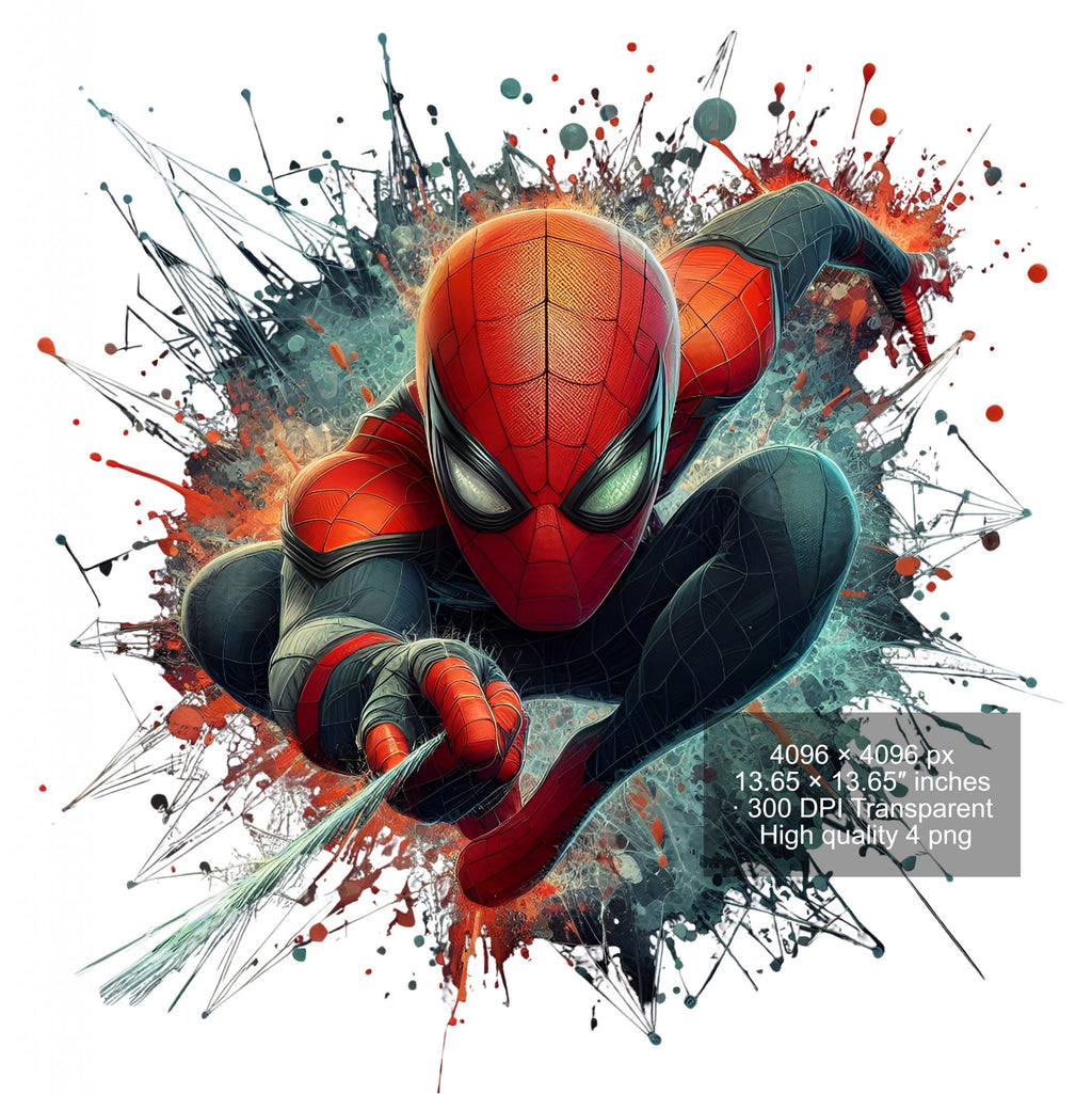 8 PNG Spiderman Splash and Watercolor Digital design PNG file for sublimation – High Resolution -Instant Digital PNG Download