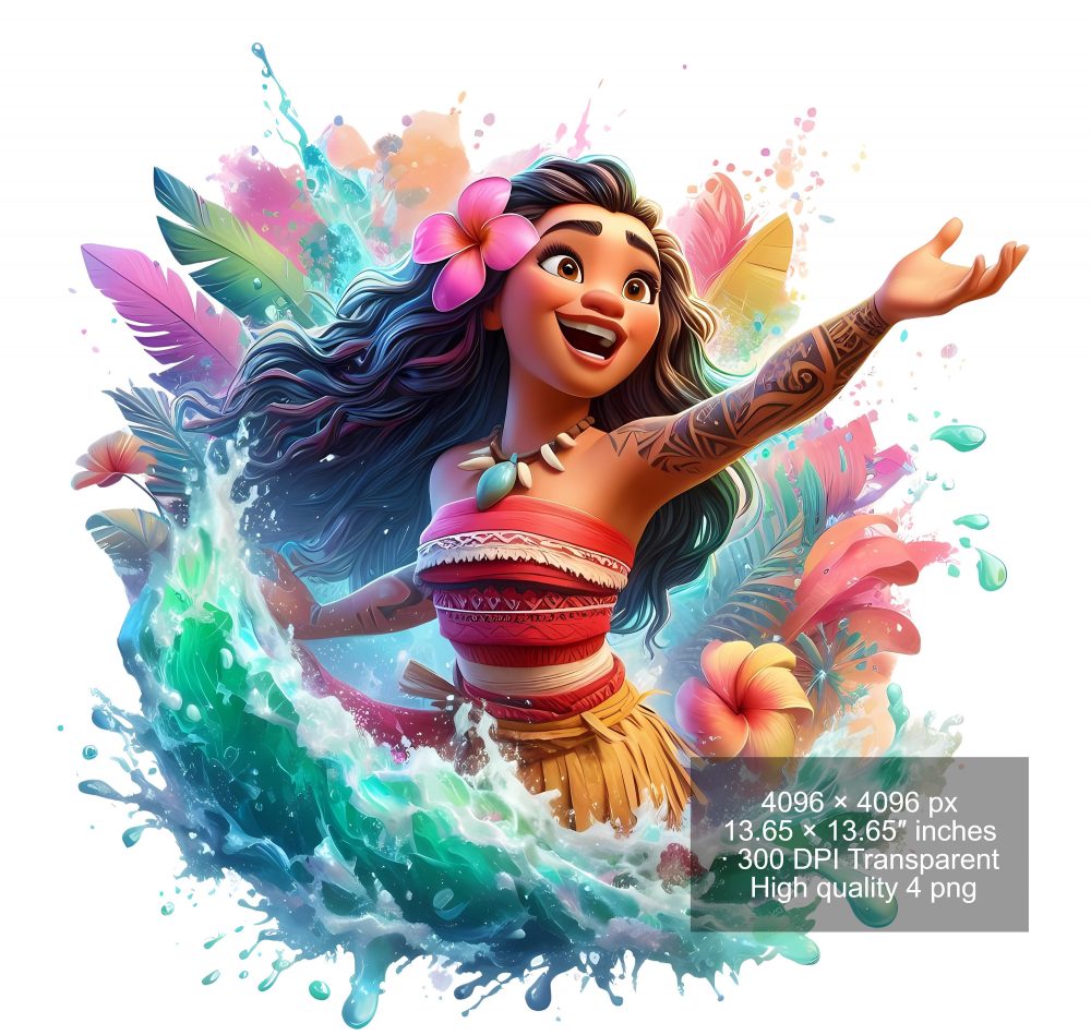 8 PNG Moana Splash and Watercolor Digital design PNG file for sublimation – High Resolution -Instant Digital PNG Download