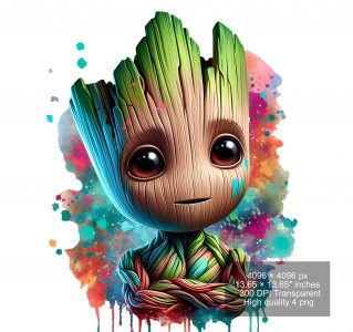 8 PNG Watercolor splash Baby Groot png Digital images for printing, T-Shirts, Groot Print High Resolution-Instant Digital Download