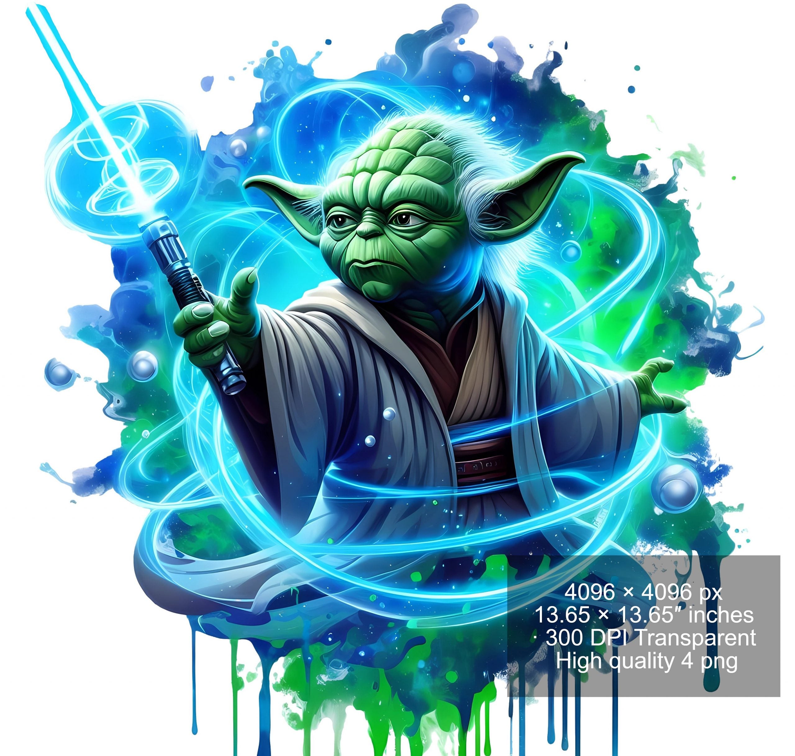 9 PNG Star Wars Yoda Splash and Watercolor Digital design PNG file for sublimation – High Resolution – Instant Digital PNG Download