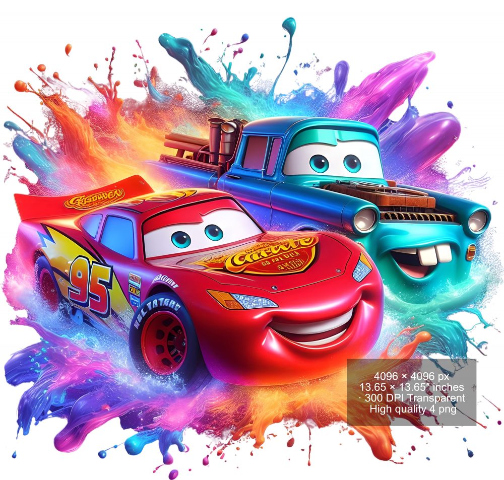 8 PNG Lightning McQueen Cars Splash and Watercolor Digital design PNG file for sublimation – High Resolution -Instant Digital PNG Download