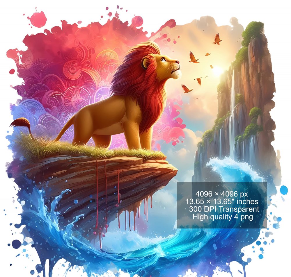4 PNG Lion King Splash and Watercolor Digital design PNG file for sublimation – High Resolution -Instant Digital PNG Download