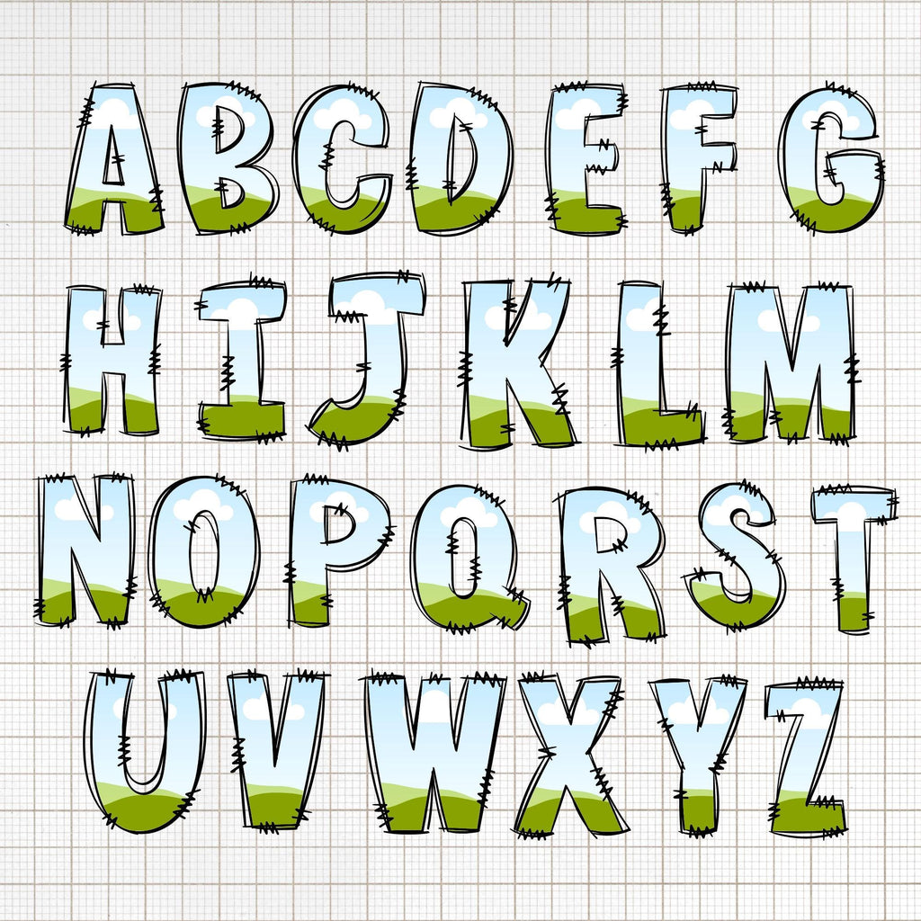 Canva Frame Doodle Alphabet UPPERCASE and Numbers, Editable Canva Letters template Custom Fill Pattern Digital Downloads