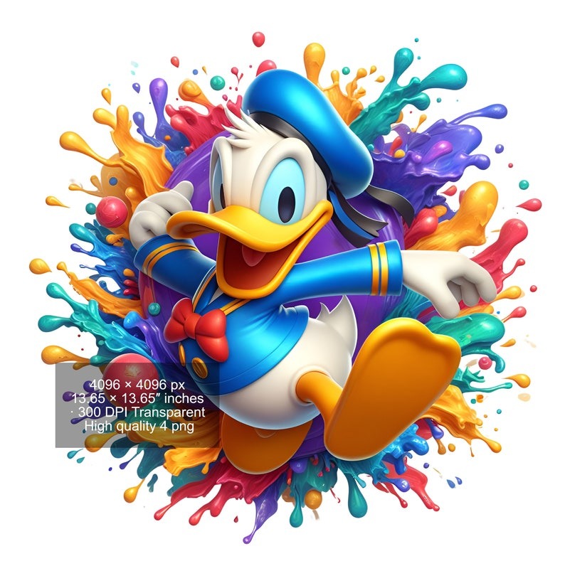4 PNG Donald Duck Splash and Watercolor Digital design PNG file for sublimation – High Resolution