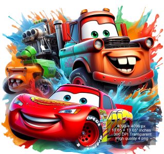 12 PNG Lightning McQueen Cars Splash and Watercolor Digital design PNG file for sublimation – High Resolution -Instant Digital PNG Download