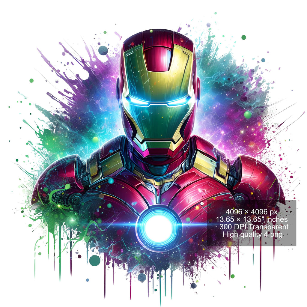 8 PNG Iron Man Splash and Watercolor Digital design PNG file for sublimation – High Resolution -Instant Digital PNG Download