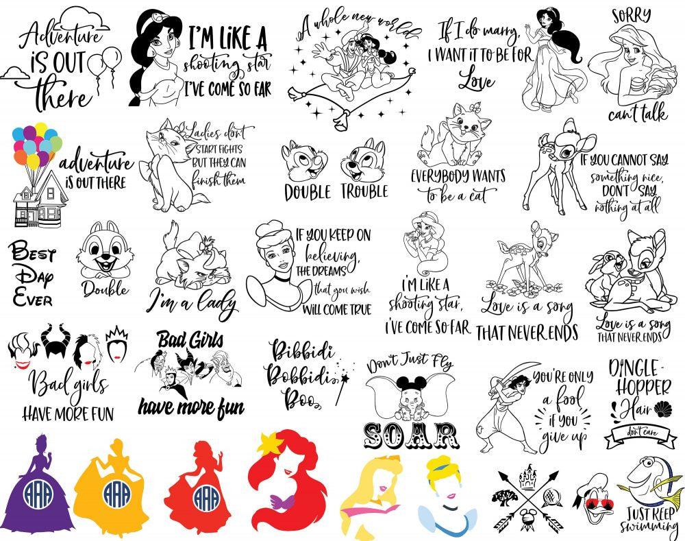 350+ SVG PNG and DXf Instant Digital Download Bundle for Cricut or Silhouette Stitch MickeyMinnie Bambi StarWars Tinkerbell Ariel Cars svg