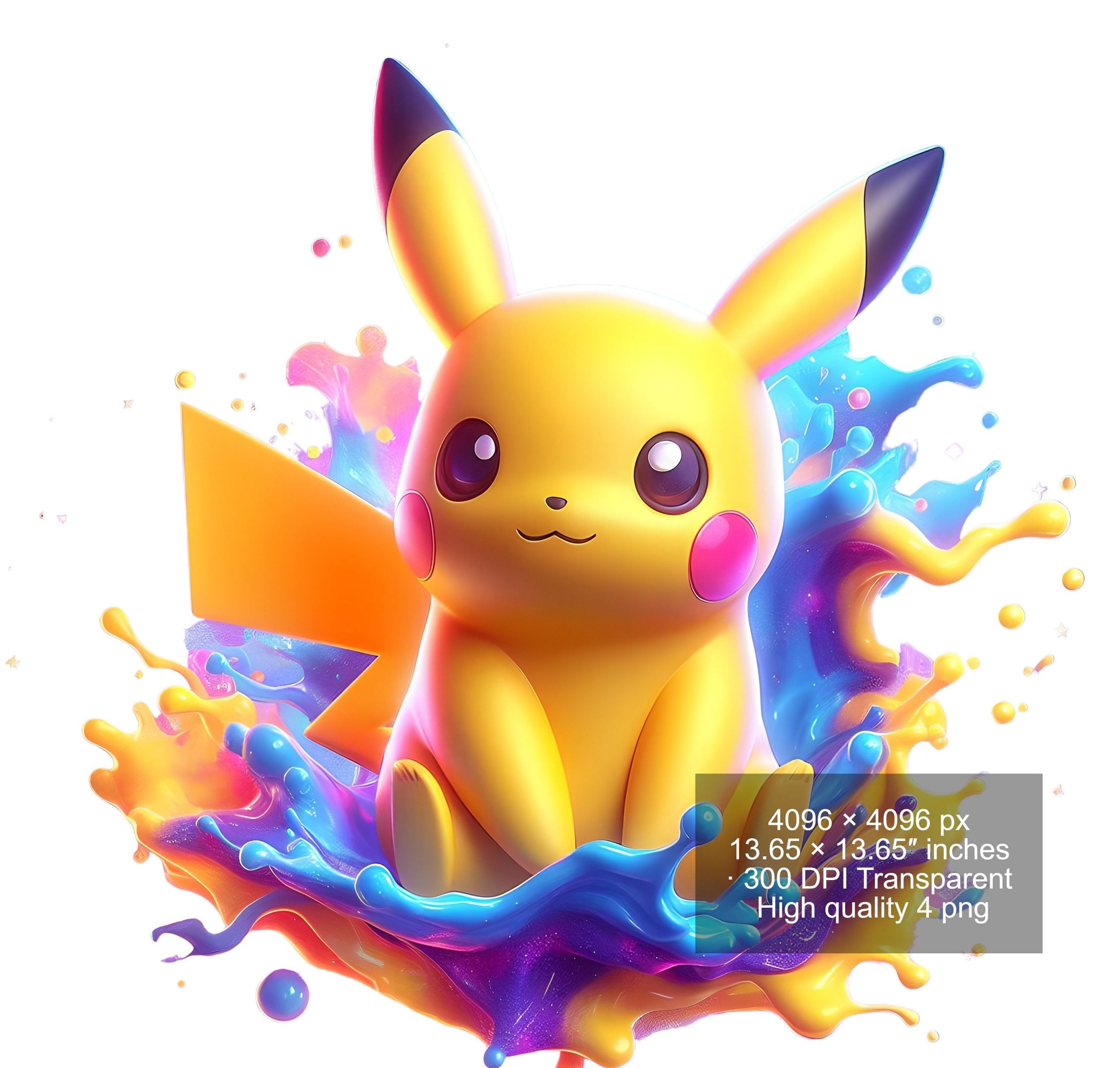 8 PNG Pikachu Splash and Watercolor Digital design PNG file for sublimation – High Resolution -Instant Digital PNG Download