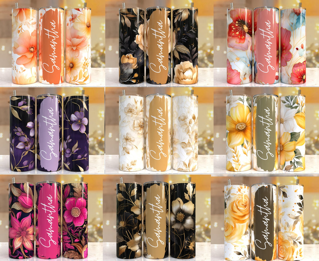 100 + Add your own text Floral tumbler, 20oz Skinny Tumbler Sublimation Designs Tumbler PNG File Digital Download, Colorful Flowers png