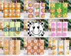 50+ Retro Tumbler Wrap Bundle, Retro Daisy Smile face, 20oz Skinny Sublimation, Retro Tumbler, Retro PNG, Retro Smiley Tumbler, Smiley Face