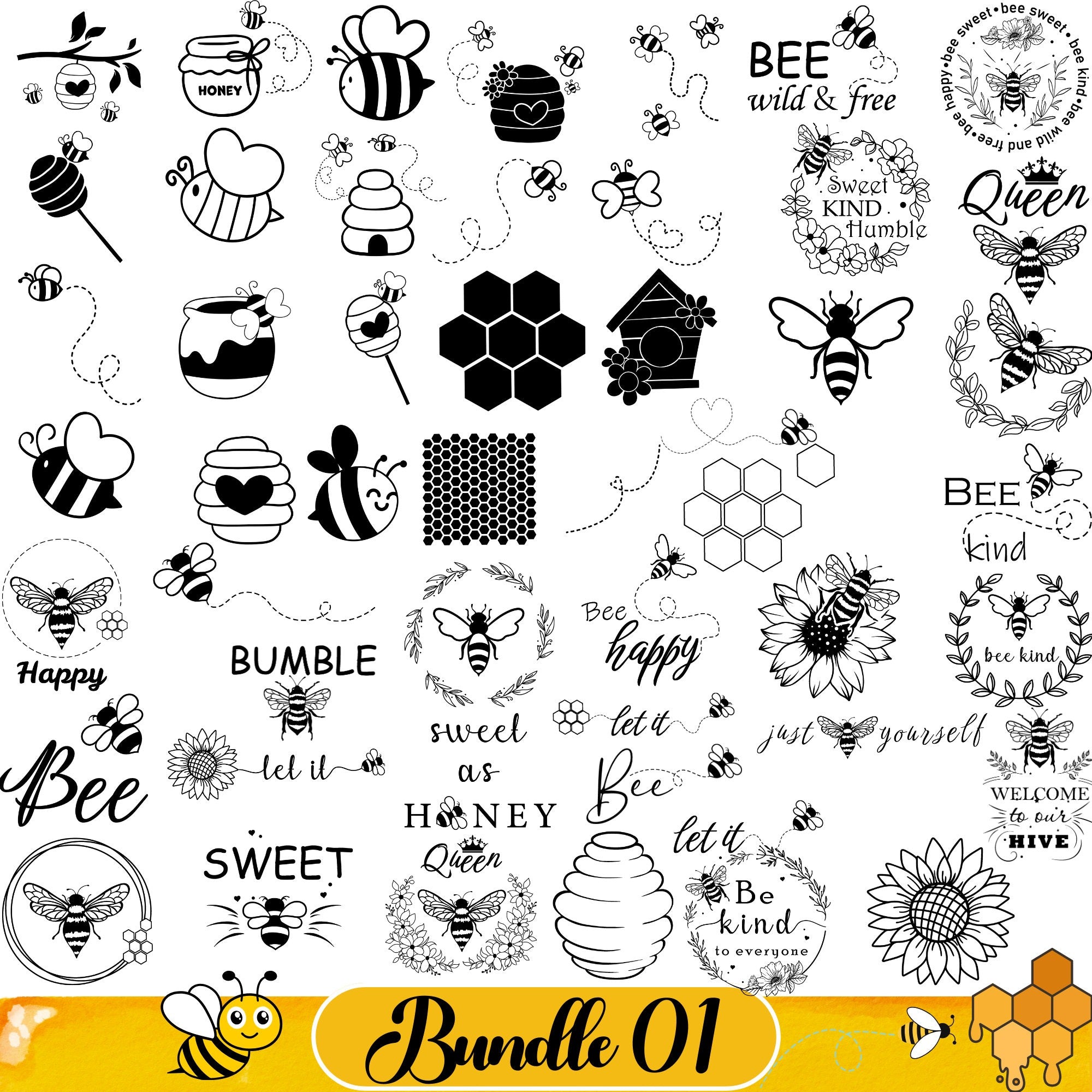 Bee Svg Bundle, Bee Hive Svg, Bee Png, Honeycomb Svg, Bee Clipart, Queen Bee Svg, Honey Bee Svg, Cute Bee Svg, 250 Cliparts