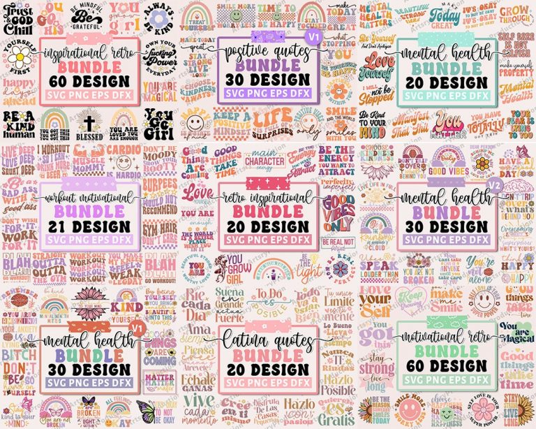 INSPIRATIONAL MEGA BUNDLE, 1200+ Designs, Inspirational Svg, Positive Svg, Motivational Svg, Mental Health Svg, Hope Svg, Silhouette Png