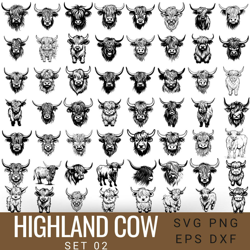 Highland Cow Bundle Svg, 80 Designs Highland Cow, Highland Cow png Cow Svg, Baby Cute Cow Svg, Highland Cow Sublimation, Cricut Cut File