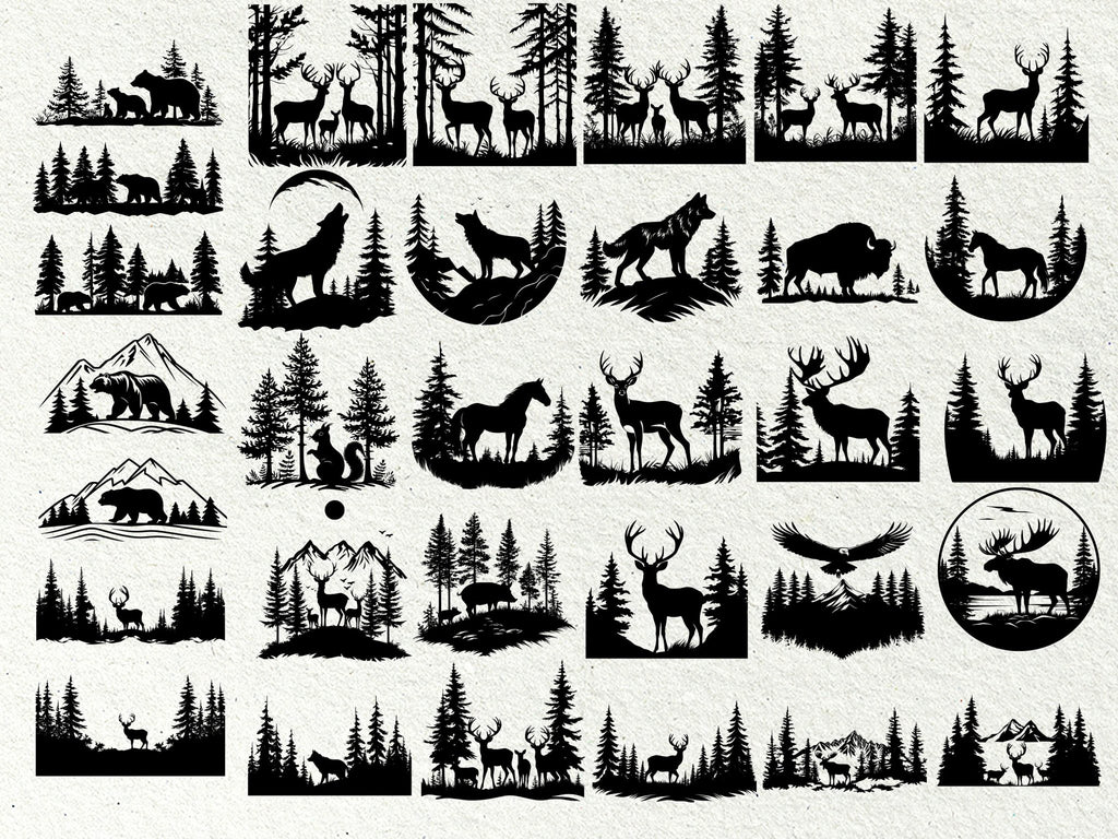 Forest Landscape SVG / Forest scene svg / Forest silhouette svg / Instant Download / Mountain Svg Bundle / Commercial use / Woodland SVG