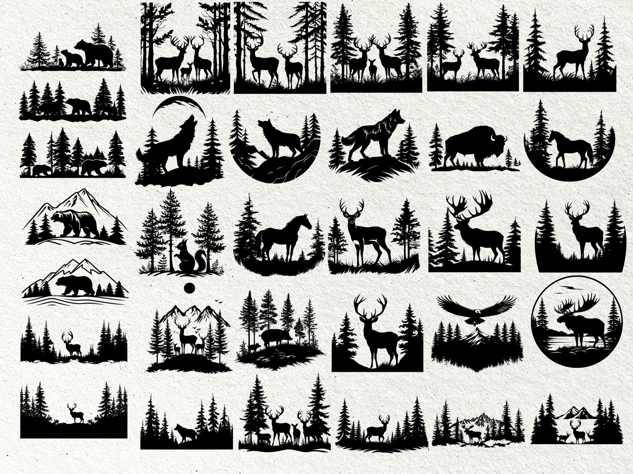 Forest Landscape SVG / Forest scene svg / Forest silhouette svg / Instant Download / Mountain Svg Bundle / Commercial use / Woodland SVG