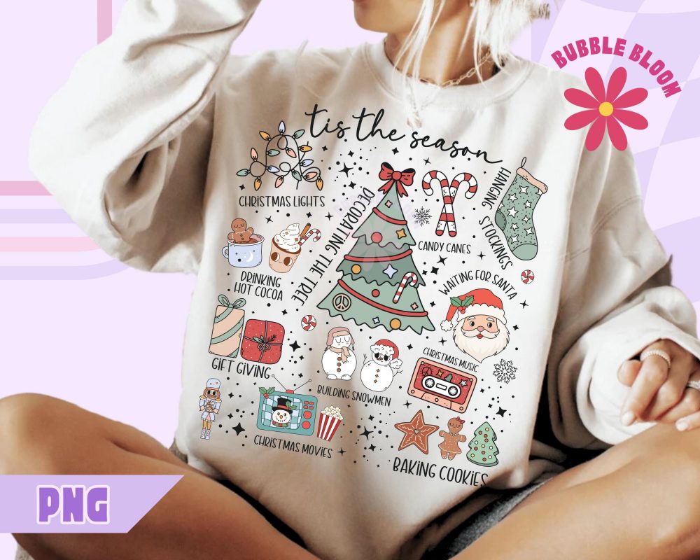 Retro Christmas PNG, Xmas PNG, Tis The Season Christmas PNG, Cute Santa Holiday Sublimation Design, Trendy Festive Png, Hot Cocoa Png