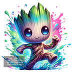 Set of 8 Watercolor splash Baby Groot png Digital images for printing, T-Shirts, Groot Print High Resolution-Instant Digital Download