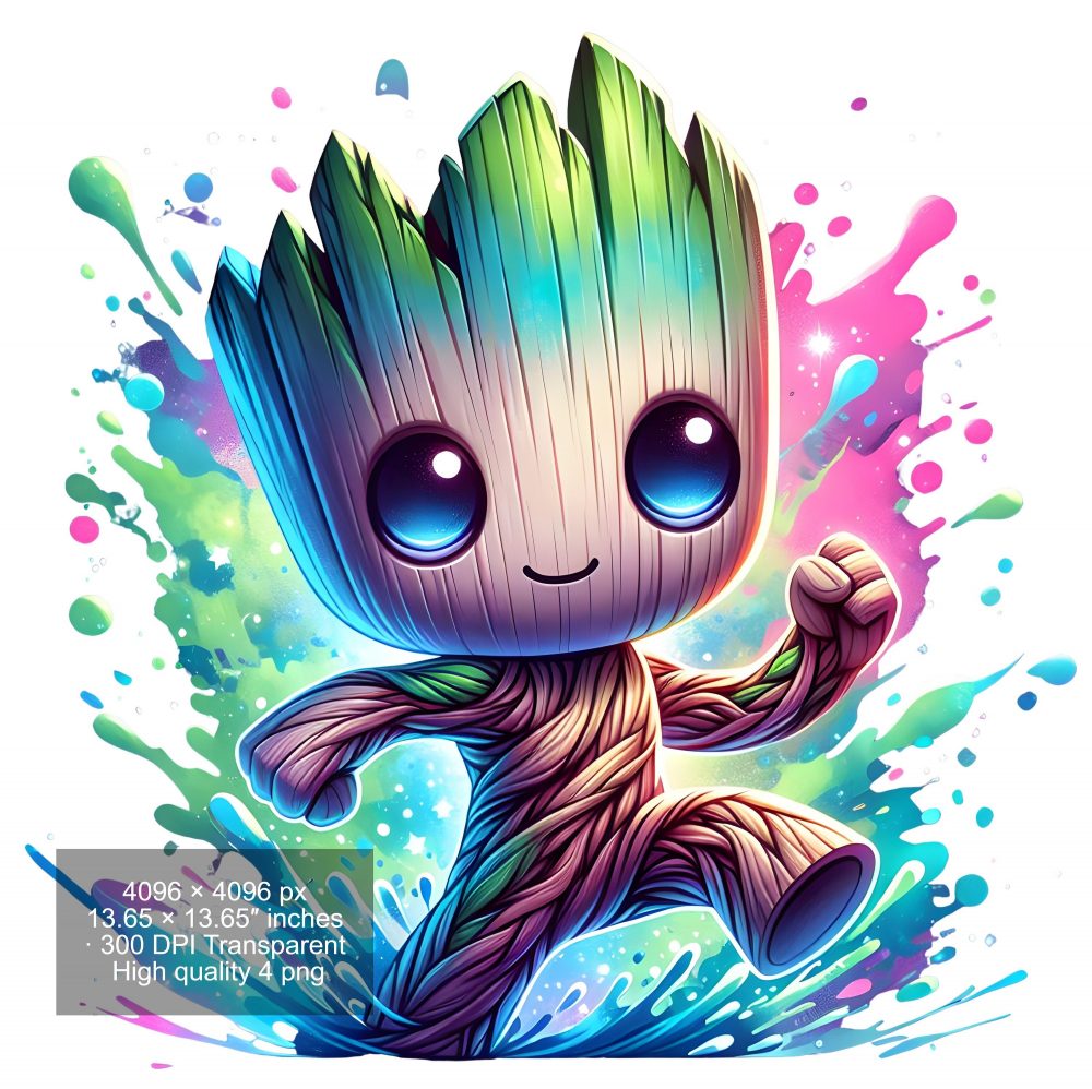 Set of 8 Watercolor splash Baby Groot png Digital images for printing, T-Shirts, Groot Print High Resolution-Instant Digital Download