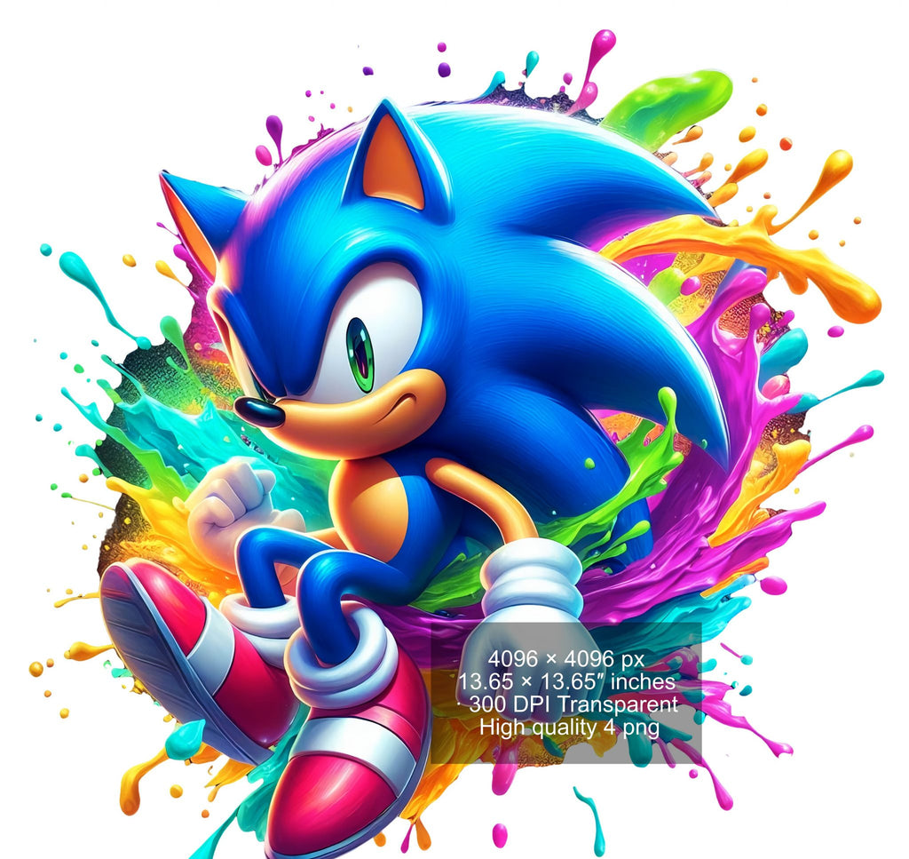 8 PNG Sonic the Hedgehog Splash and Watercolor Digital design PNG file for sublimation – High Resolution -Instant Digital PNG Download