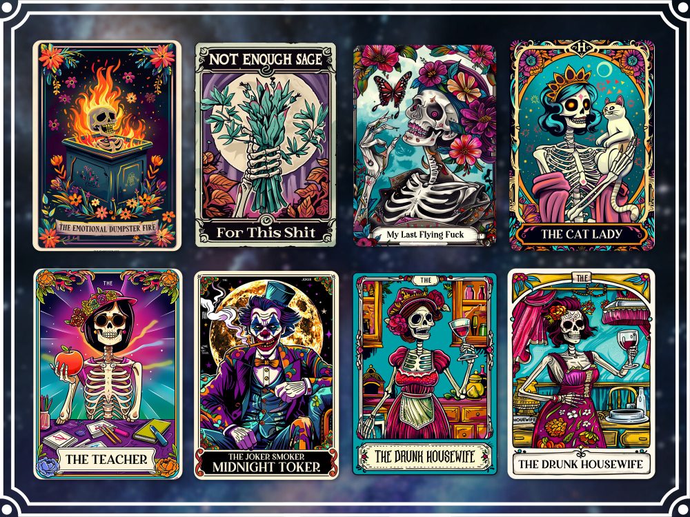60+ Snarky Funny Tarot Card Bundle, Woman Skeleton Mother Sublimation Design, Witchy Vibes Skull Mama PNG File, Snarky Funny, Digital File