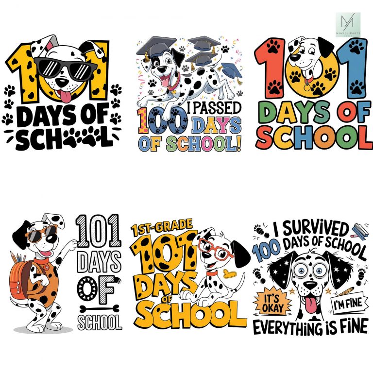 101 Days Of School Dalmatian Dog Clipart Bundle, 10 PNG Happy 100 Days Clipart, Back To School Png, School Clipart, Commercial Use