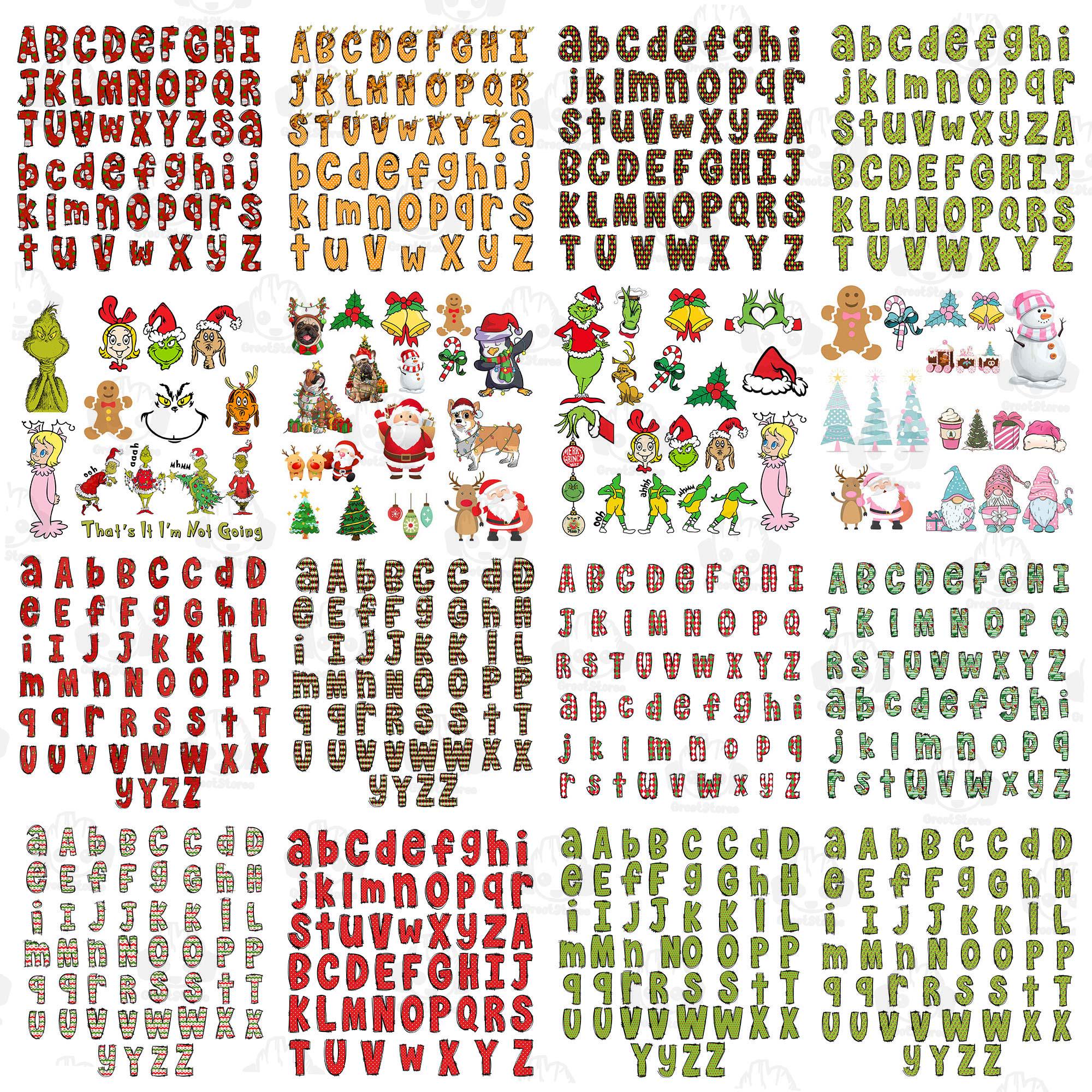 7 Set Christmas Alpha Doodle Png Bundle, Christmas Character Alphabet Bundle, Christmas Hot Custom Png Bundle, Digital Download