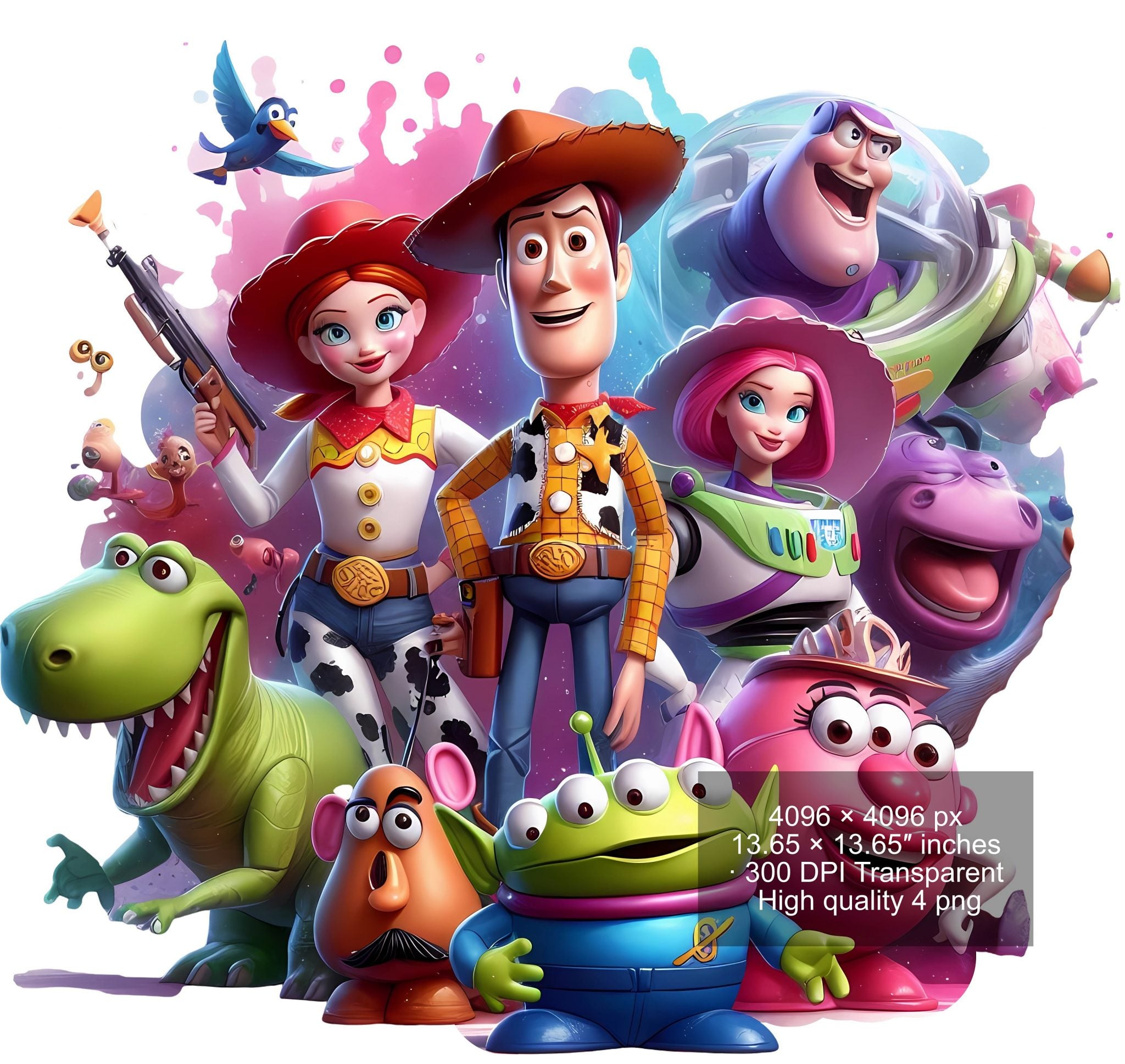 8 PNG Toy Story Splash and Watercolor Digital design PNG file for sublimation – High Resolution -Instant Digital PNG Download