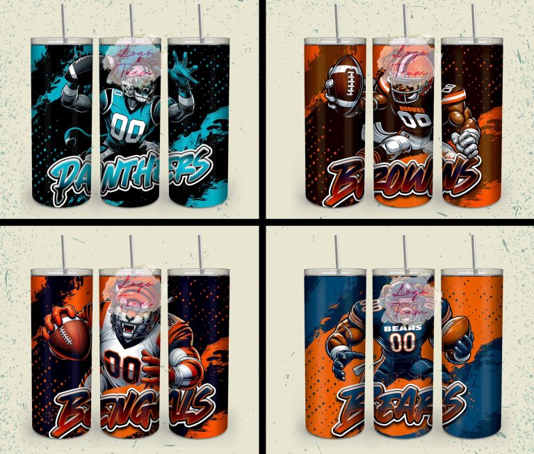 32 Team American Football Tumbler PNG Sublimation Designs, Football Mascot 20oz Skinny Tumbler Wrap PNG, Football Png Digital Download, NFL Tumbler