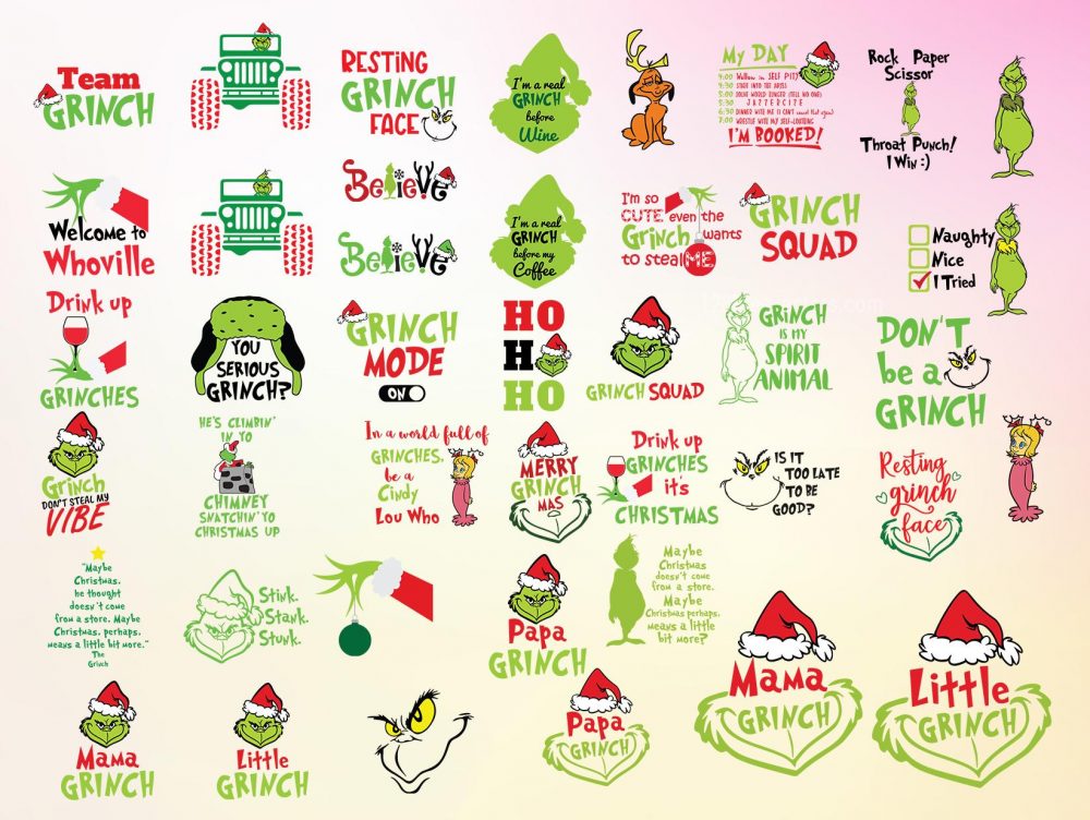 750+ Files Grinch Svg Png Bundle Layered Item, +190 Unique Designs, Clipart, Cricut Vector File