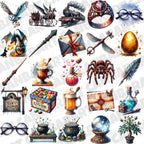 100 Wizard School Clipart Set – 300 DPI, High-Resolution, Transparent Background for Commercial Use, Perfect for DIY Gifts & Crafts