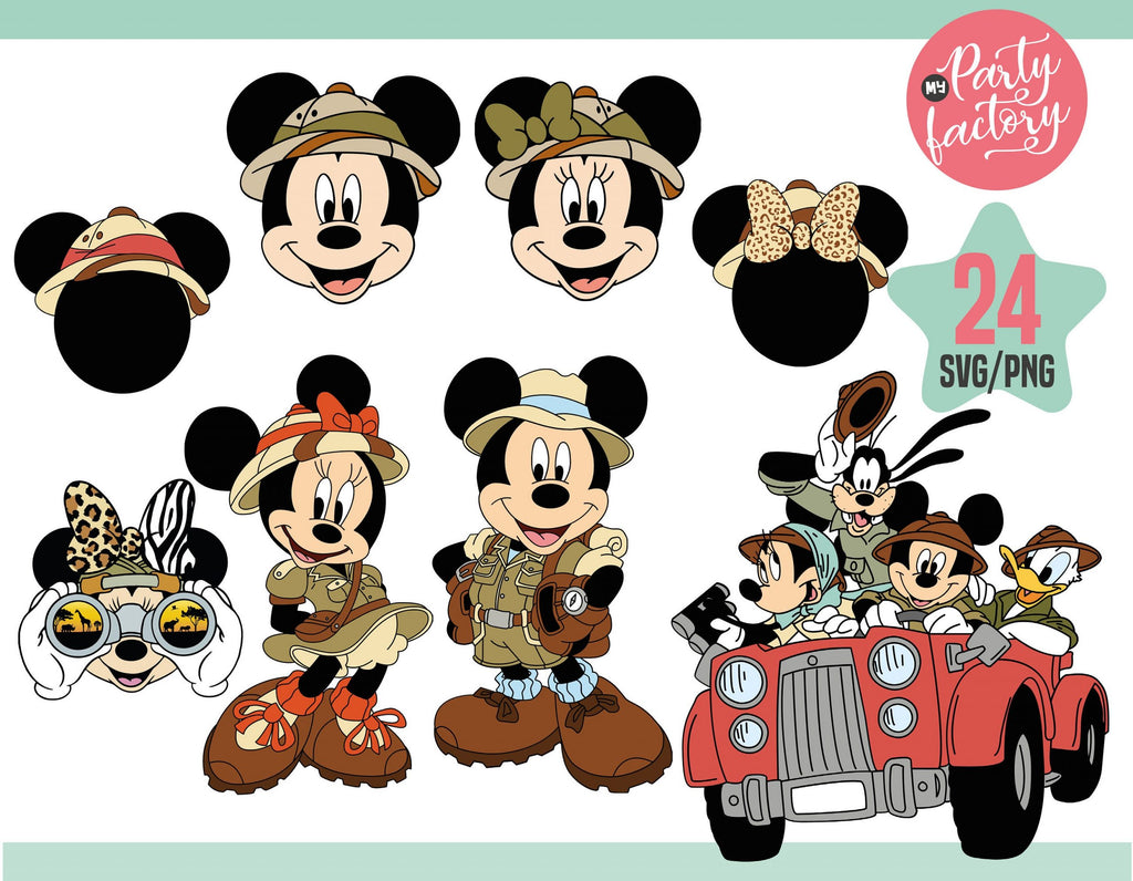 Mickey Safari Mouse SVG, EPS, PNG, Mouse and friends safari standing characters, Themed Centerpieces, T Shirt, Instant Download, Digital
