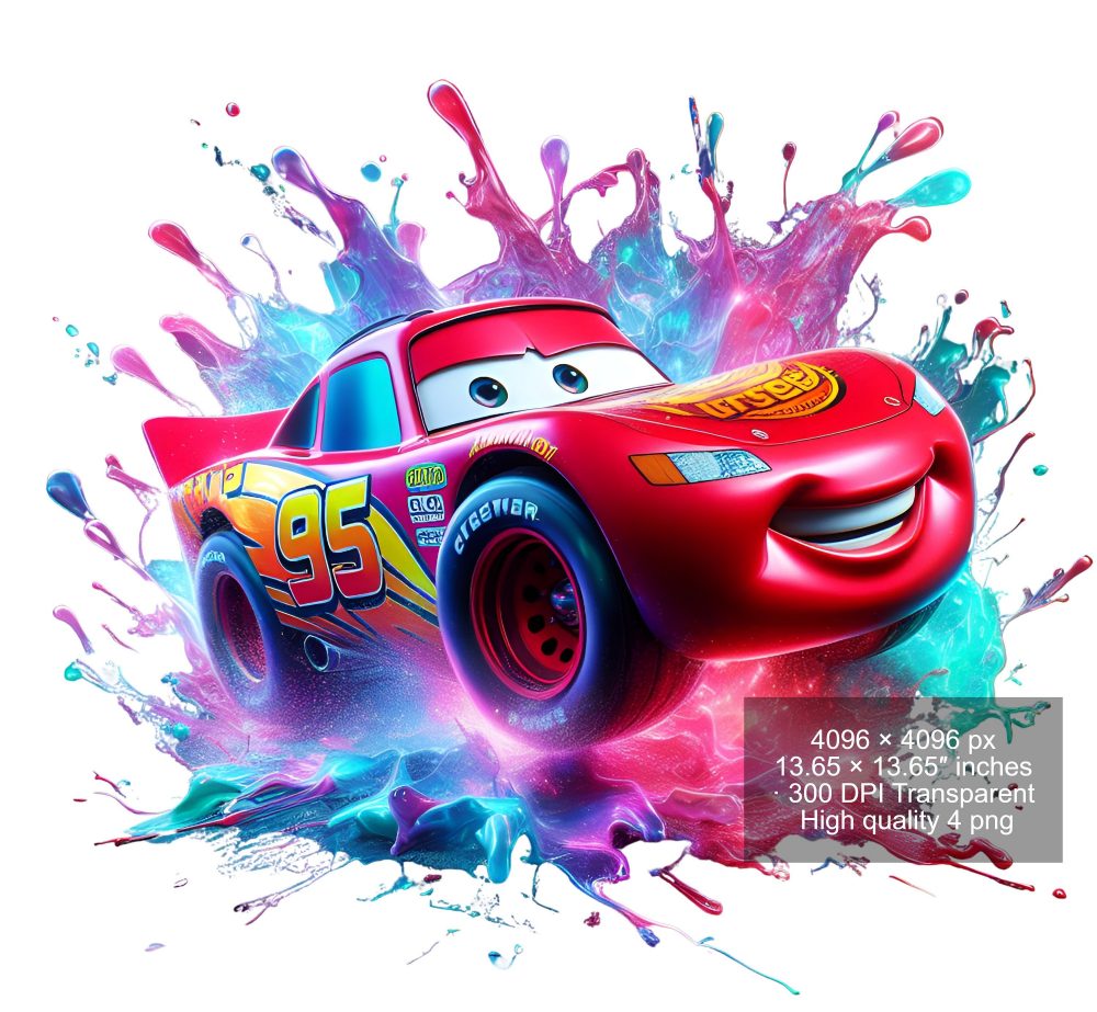 8 PNG Lightning McQueen Cars Splash and Watercolor Digital design PNG file for sublimation – High Resolution -Instant Digital PNG Download