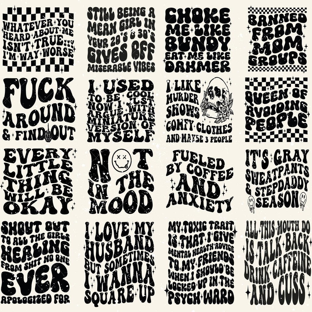 100 Groovy svg, bundle, boho svg, hippie svg, aesthetic svg, inspirational svg, motivational svg, trendy svg, retro svg, svg files wavy text