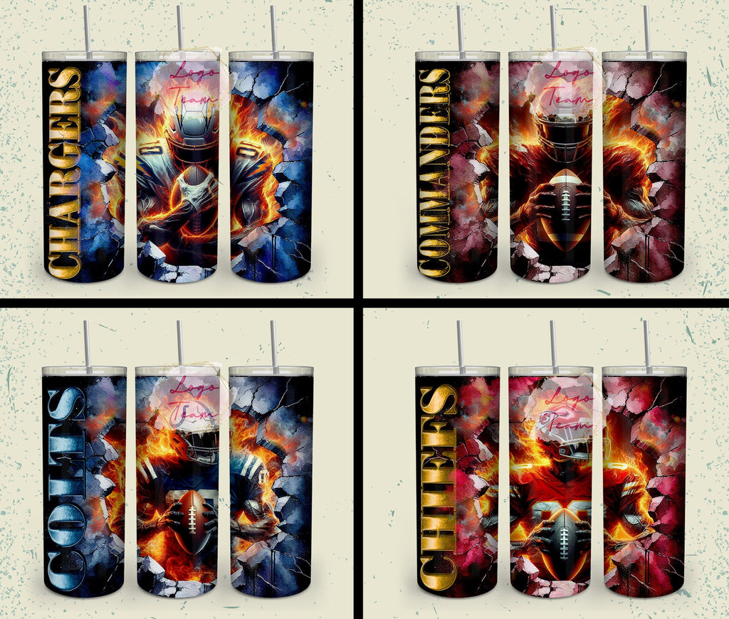32 Team American Football Tumbler PNG Sublimation Designs, Football Mascot 20oz Skinny Tumbler Wrap PNG, Football Png Digital Download, NFL Tumbler