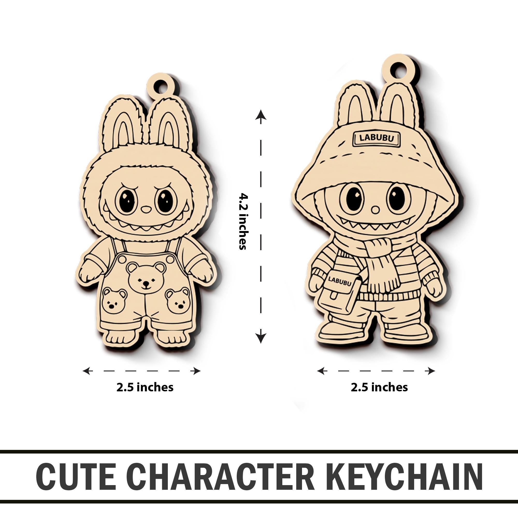 Cute Toy Keychain SVG Laser Cut File, Kawaii Keyring Laser cut, Cute Tag for Gift Car Charm, Gift for Her, Digital Download, Glowforge