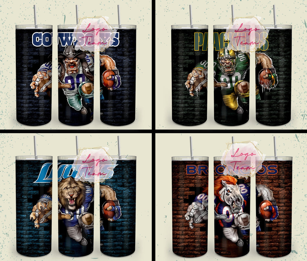 32 Team American Football Tumbler PNG Sublimation Designs, Football Mascot 20oz Skinny Tumbler Wrap PNG, Football Png Digital Download, NFL Tumbler