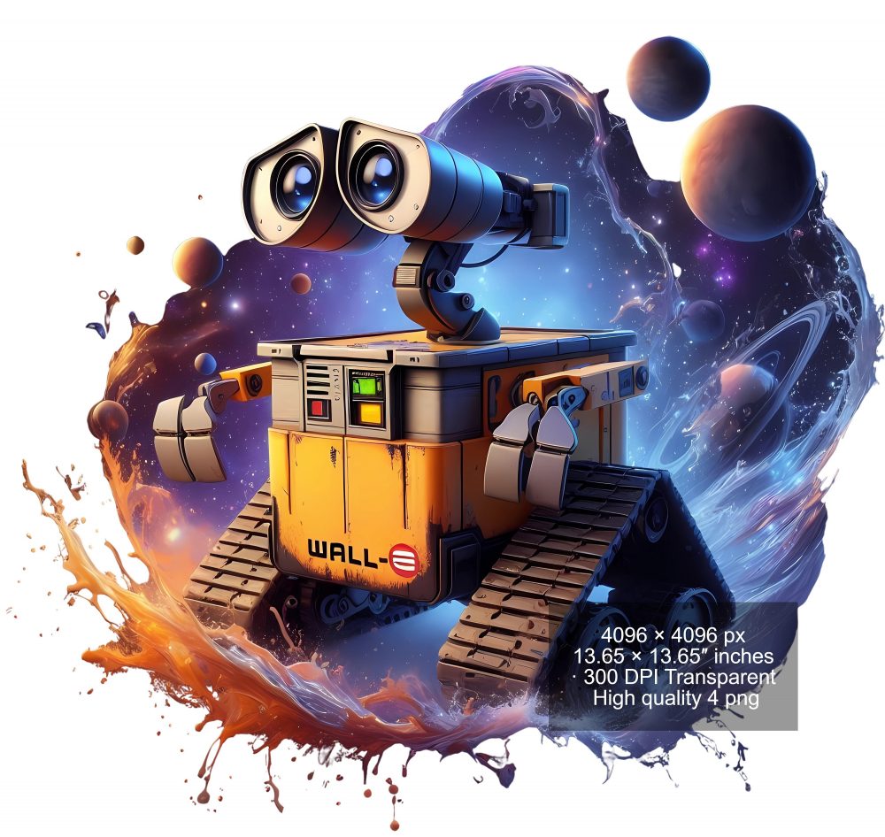 8 PNG Wall-E Splash and Watercolor Digital design PNG file for sublimation – High Resolution -Instant Digital PNG Download