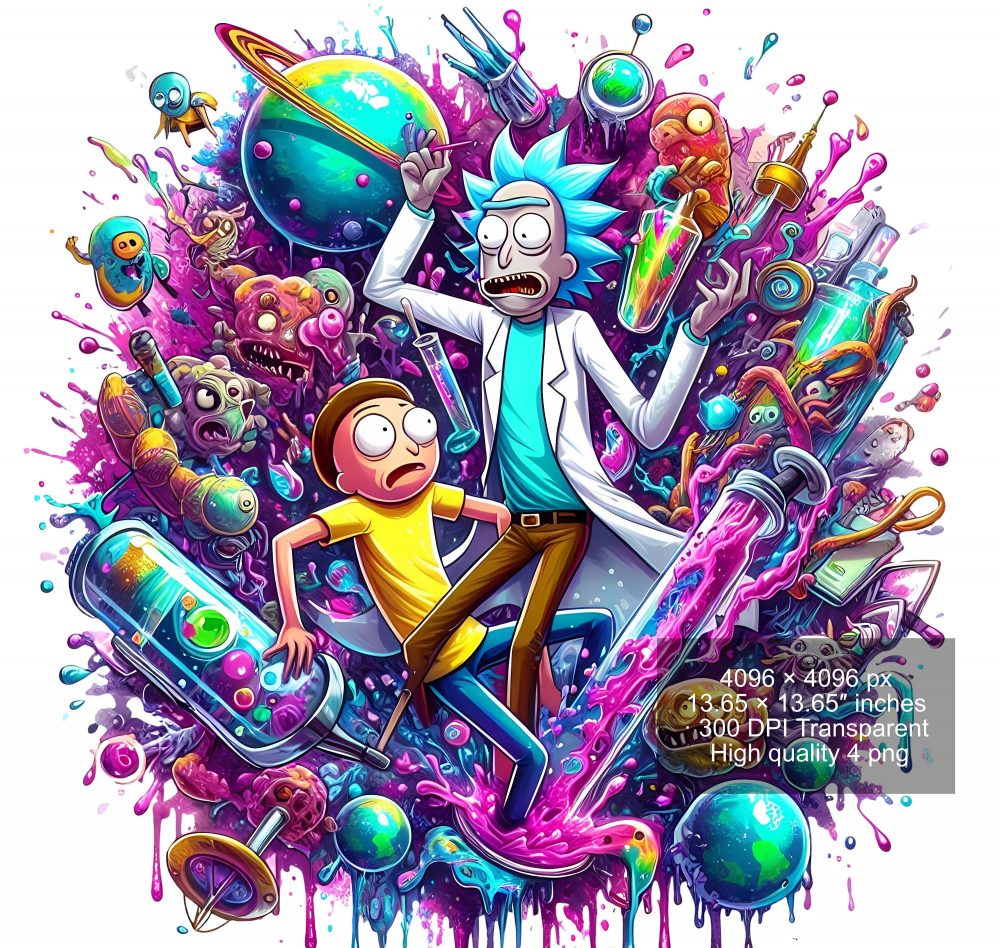 9 PNG Rick and Morty Splash and Watercolor Digital design PNG file for sublimation – High Resolution -Instant Digital PNG Download