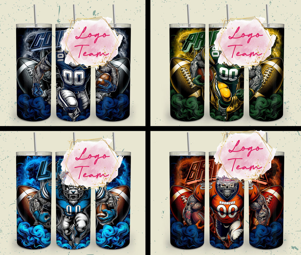 32 Team American Football Tumbler PNG Sublimation Designs, Football Mascot 20oz Skinny Tumbler Wrap PNG, Football Png Digital Download, NFL Tumbler